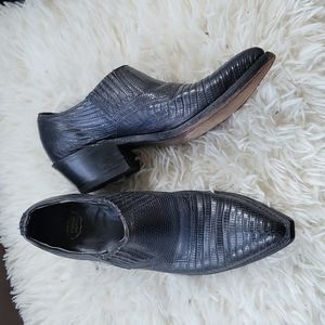 Vintage leather crocodile print ankle booties